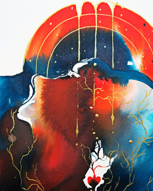 VERMILLON - Encre acrylique sur papier à grain fin