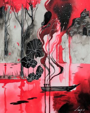 THE LADY OF SHALOTT - Encre de Chine et encre aquarelle sur papier à grain fin